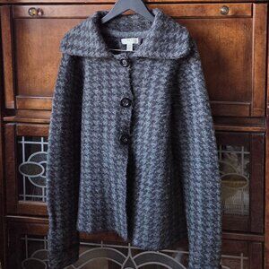 Wool Blend Gray Kenar Cardigan Houndstooth